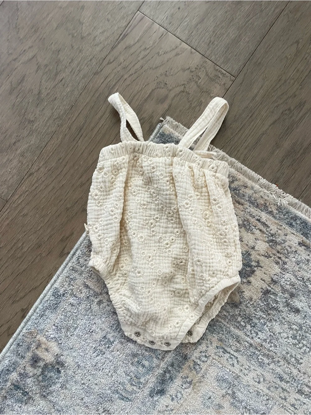 Cream Textured Eyelet Baby One-Piece Romper